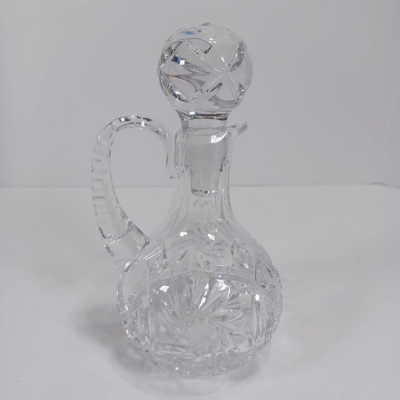 Vintage CRUET Hand Cut Clear Glass Crystal Decanter and Stopper 7" Tall - Picture 1 of 8